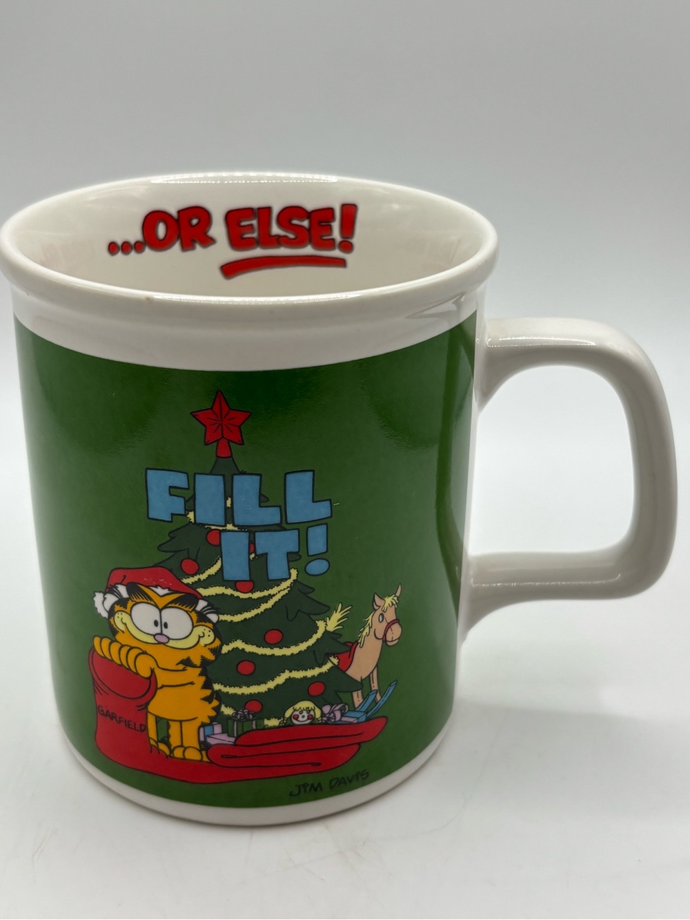 Vintage Garfield NICE Christmas Coffee Mug Fill it or Else! Jim Davis Enesco